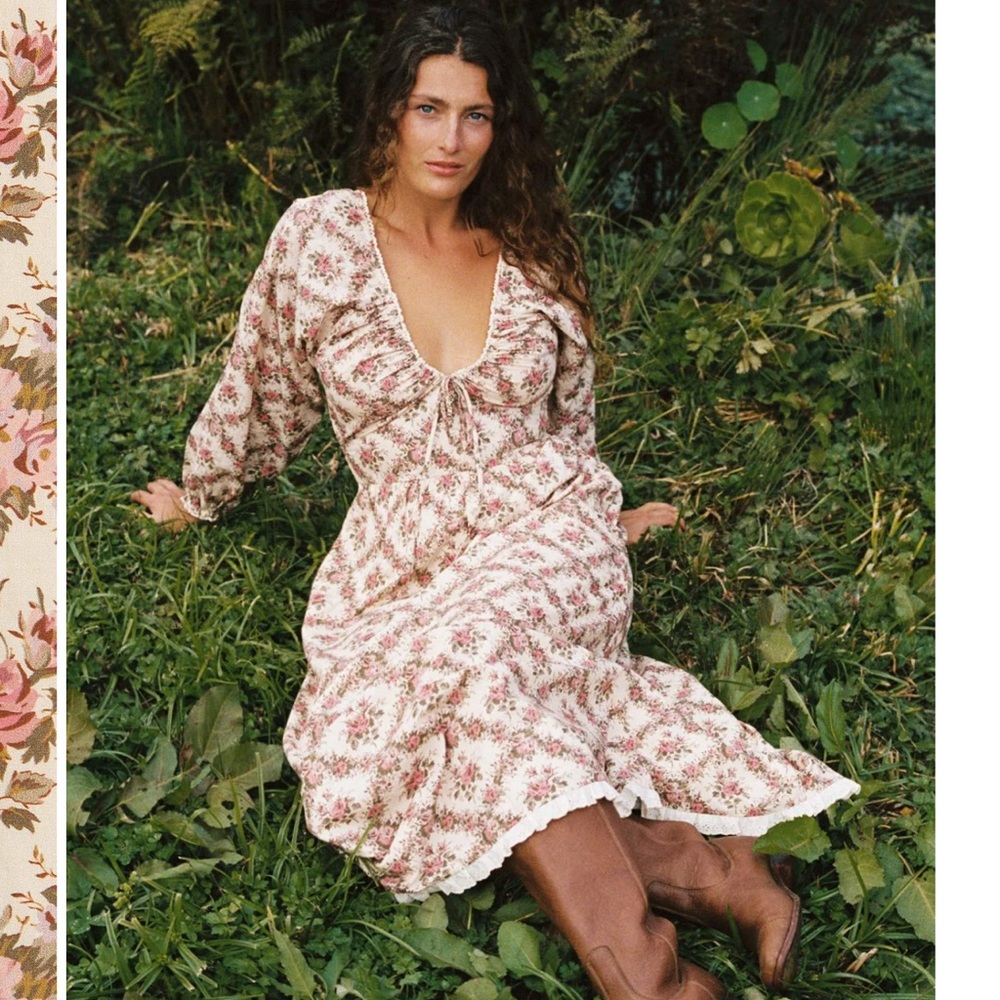 Christy Dawn Floral Cotton Smocked Dress in Cream and Pink